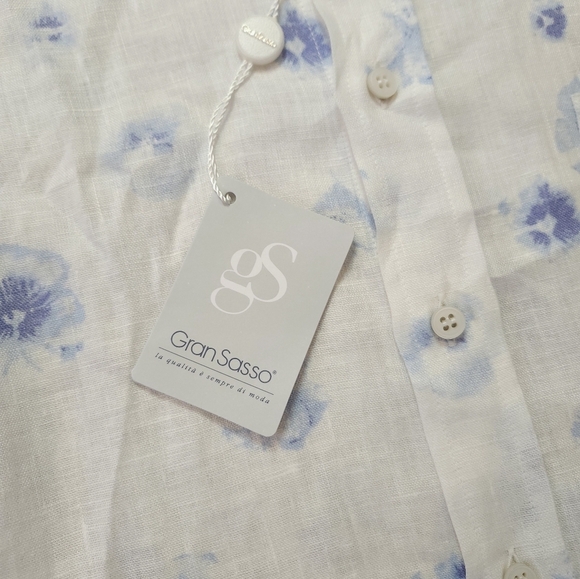 Gran Sasso Mens Linen Button Down Shirt Size 52 NEW White Floral Luxury - Picture 2 of 9